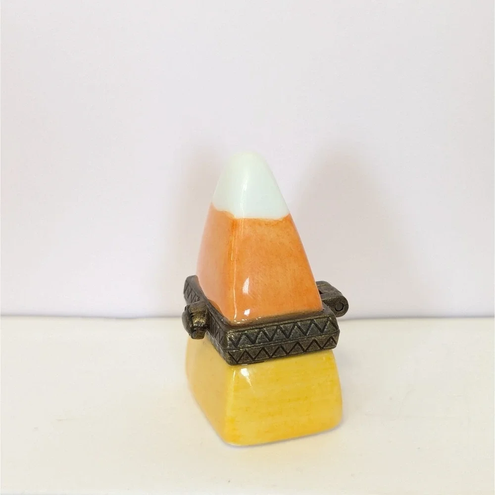 Candy Corn Halloween Fall Porcelain Hinged Trinket Box PHB Midwest Cannon Falls